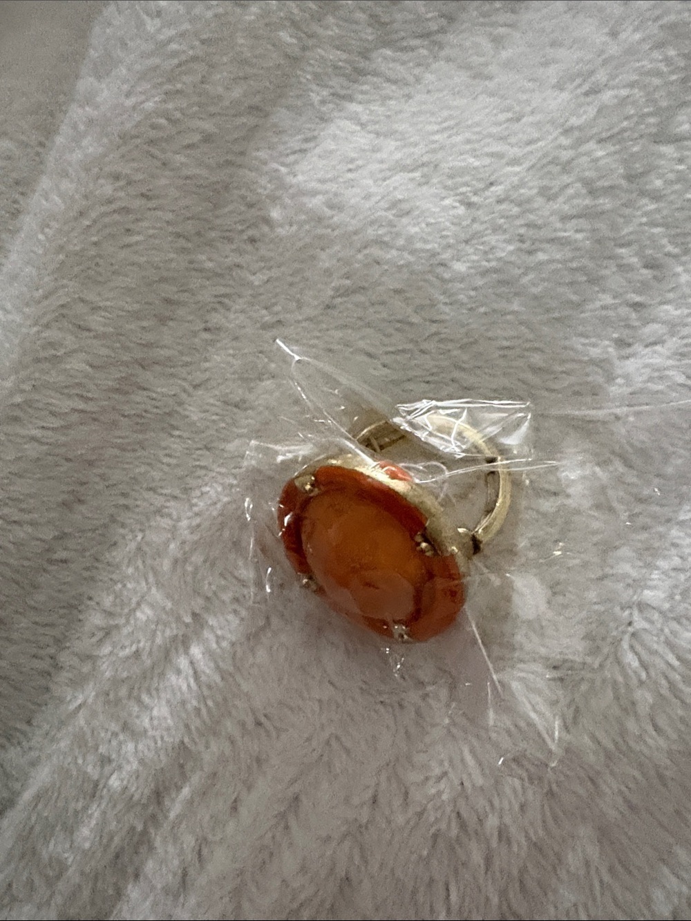 Gold Band Ring with Amber Orange Resin Stone